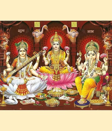 Asmi Collection Lakshmi Saraswati Ganesha Vinyl Wall Poster Without Frame