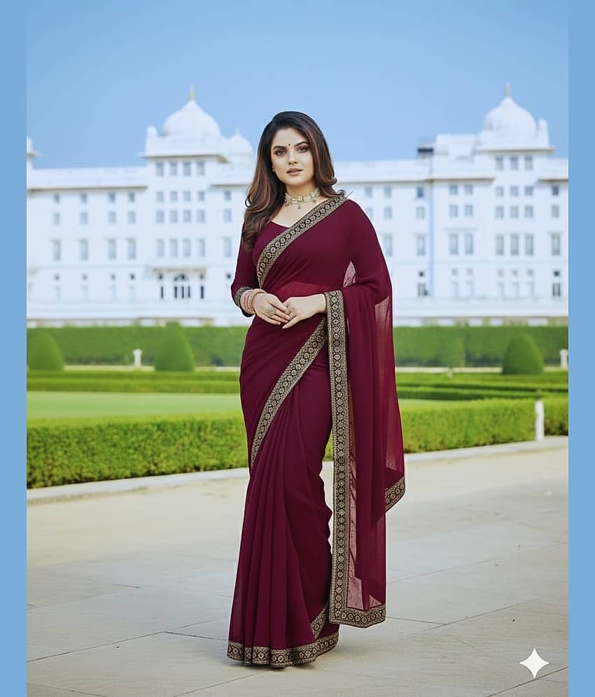 Saadhvi Lycra Printed Regular Saree With Unstitched Blouse Piece ( Maroon )