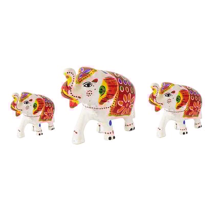 DreamKraft Set of 3 White Elephant Idol & Showpiece For Home Decor And Gift Purpose