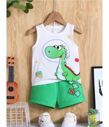 MUSNAH GARMENTS Pack of 1 Unisex for Baby Cotton T-Shirt & Shorts ( White & Green )