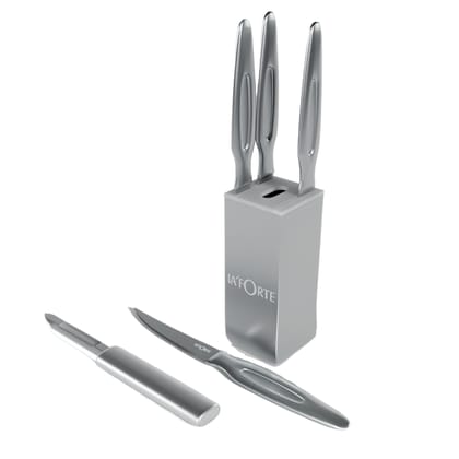 La'forte Stainless Steel Knife set with Metal Block, 5-Pieces (Silver)-Pack of 1 (5 pcs Knife Set)