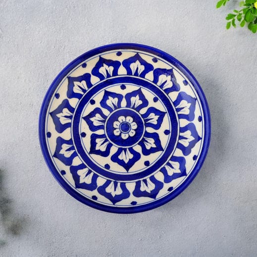 Blue Pottery Floral Pattern Decorative PlateCobalt Blue8