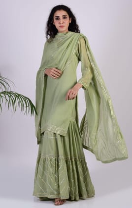 Sage Green Zig Zag Gota Sharara Set-S