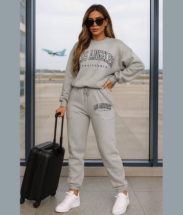 Kashian Women Printed Sweatshirt With Joggers Co-Ord Set ( Grey )