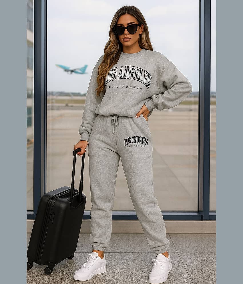 Kashian Women Printed Sweatshirt With Joggers Co-Ord Set ( Grey )