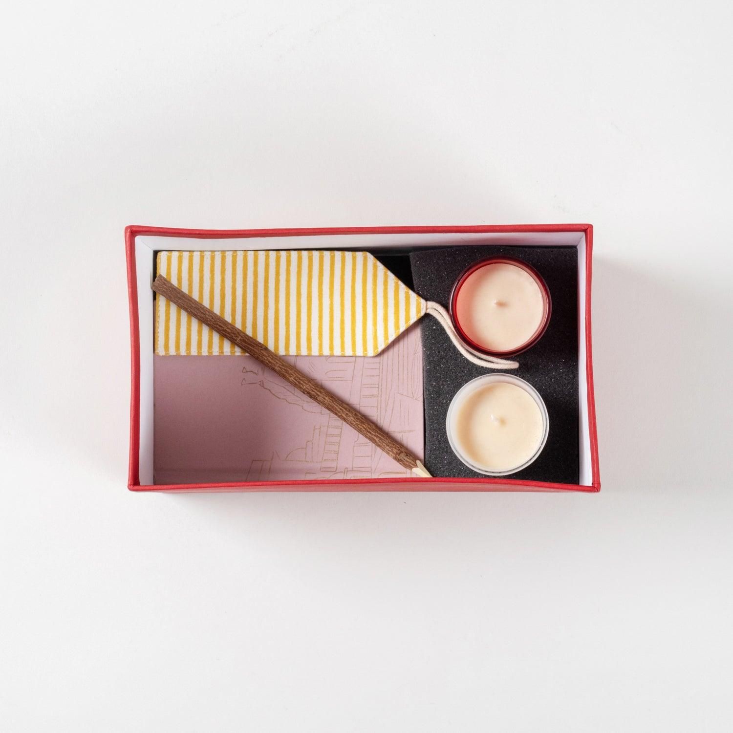 Corporate Gift Set of Diary, Pencil, Candles & Book Mark-Office diary x 1 / Pencil x 1 / Candles x 2 / Book mark x 1 / 9.25 inches x 5.25 inches x 5 inches (Box Dimensions)