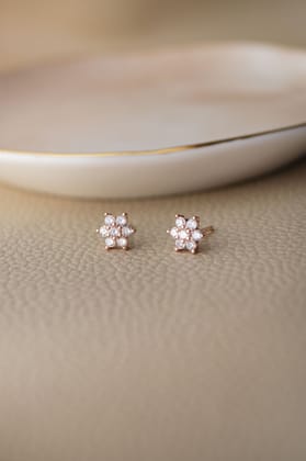 Shinning Flower Nakshatra Rose Gold Plated Sterling Silver Stud Earrings-Rose