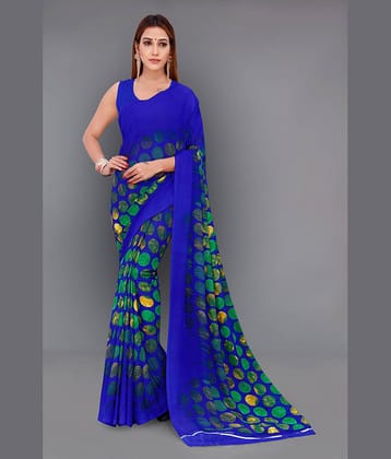 ANAND SAREES Georgette Printed Regular Saree With Unstitched Blouse Piece ( Blue )