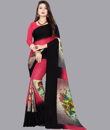 ANAND SAREES Georgette Printed Saree With Unstitched Blouse Piece ( Black )