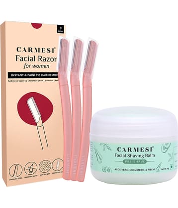 Carmesi Facial Razor (Pack of 3) & 2 in 1 Pre & Post Shave Facial Shaving Balm