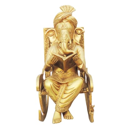 Brass Showpiece Chair Ganesh Statue (BSMAS1262 E)