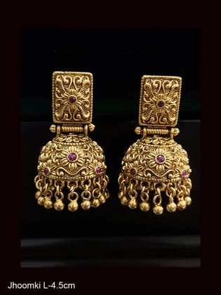 Rectangular top with self flower design domb ruby stone jhoomki