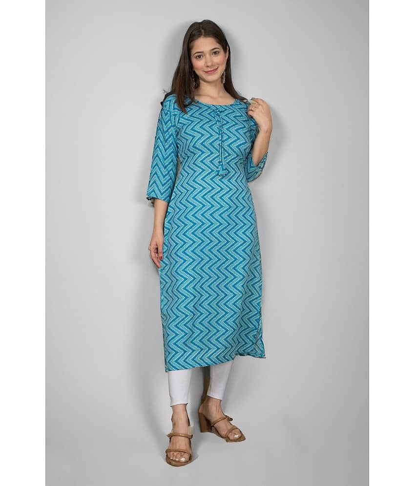 Estela - Turquoise Cotton Women's Straight Kurti ( Pack of 1 )