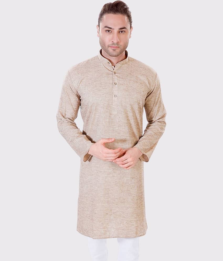 Maharaja - Beige Cotton Men's Regular Kurta ( Pack of 1 )