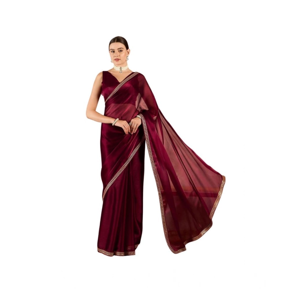 womens jimmy choo solid saree with unstitched blouse 5mtr wine pid63879