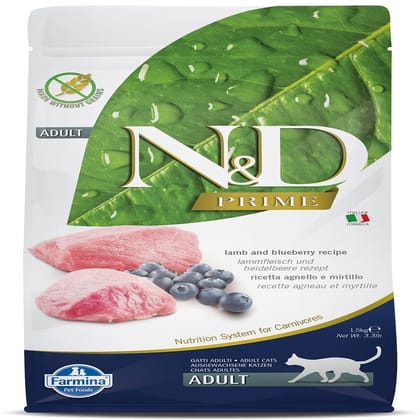 N&amp;D Prime Lamb &amp; Blueberry Grain free Cat Dry Food Adult 1.5kg
