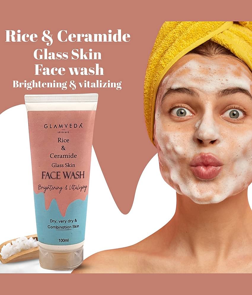 Glamveda Rice & Ceramide Korean Glass Skin Face Wash For Women 100ml (Pack of 1)