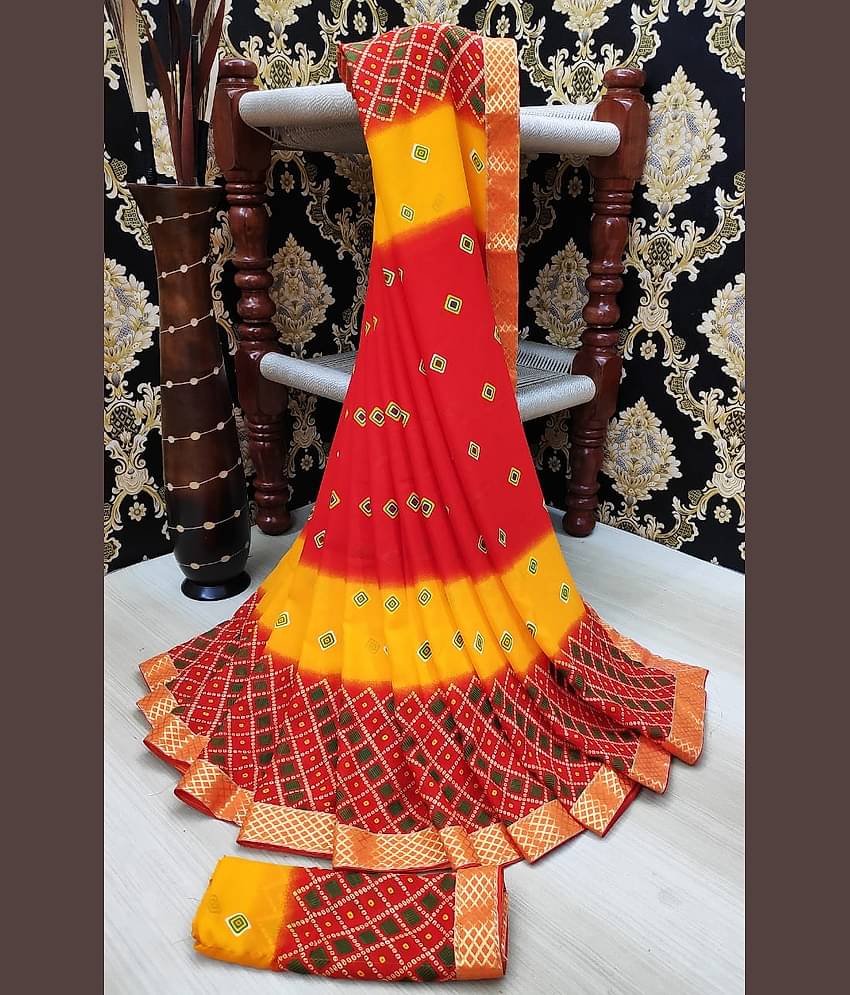 Kanooda Prints Georgette Printed Saree With Unstitched Blouse Piece ( Pink )