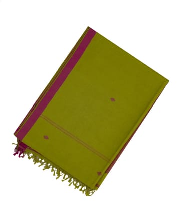 Leafy Green Handloom Bengal Cotton Saree With Diamond Buttas-Leaf Green