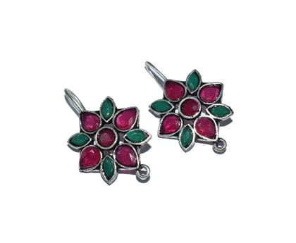Silver Replica Stone Work Oxidized Hook Earring , SER-035-Per Pair