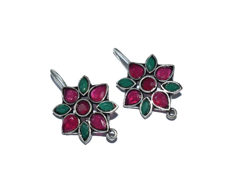 Silver Replica Stone Work Oxidized Hook Earring , SER-035-Per Pair