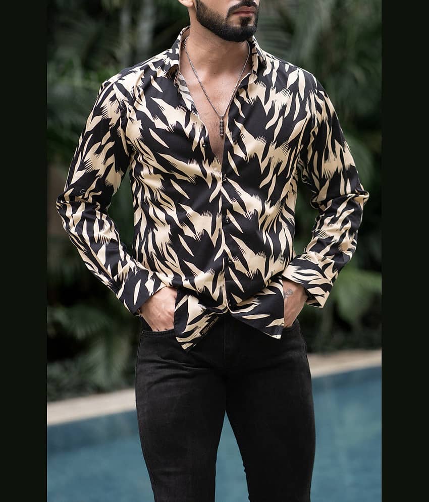 VENIZ WESTERN WEAR Poly Cotton Regular Fit Printed Full Sleeves Men's Casual Shirt - Black ( Pack of 1 )