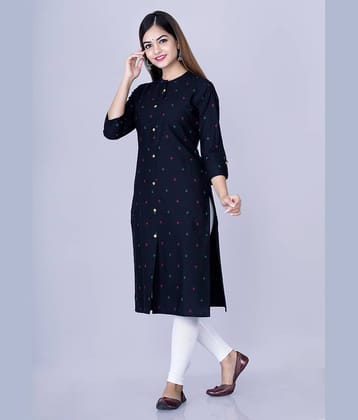GlowWorld Cotton Printed Front Slit Women's Kurti - Black ( Pack of 1 )