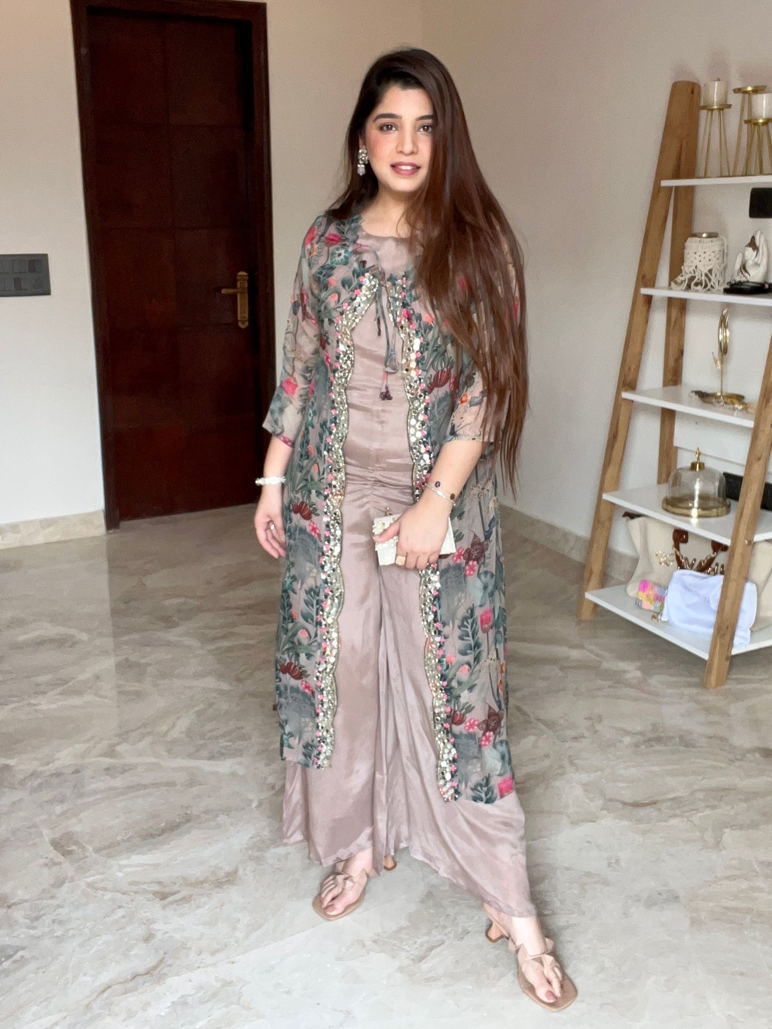 Saniya Brown Jumpsuit With Cape-XL