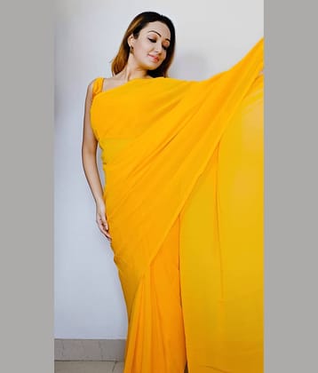 ANAND SAREES Georgette Solid Kasavu Saree With Unstitched Blouse Piece ( Yellow1 )