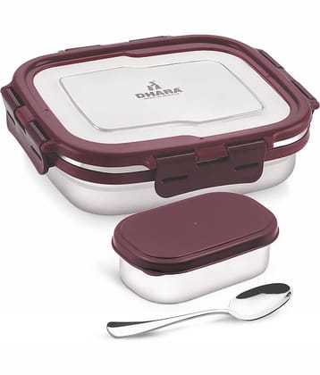 Dhara Stainless Steel Blaze 800Ml Maroon Lunch Box Stainless Steel Lunch Box 2 - Container ( Pack of 1 )
