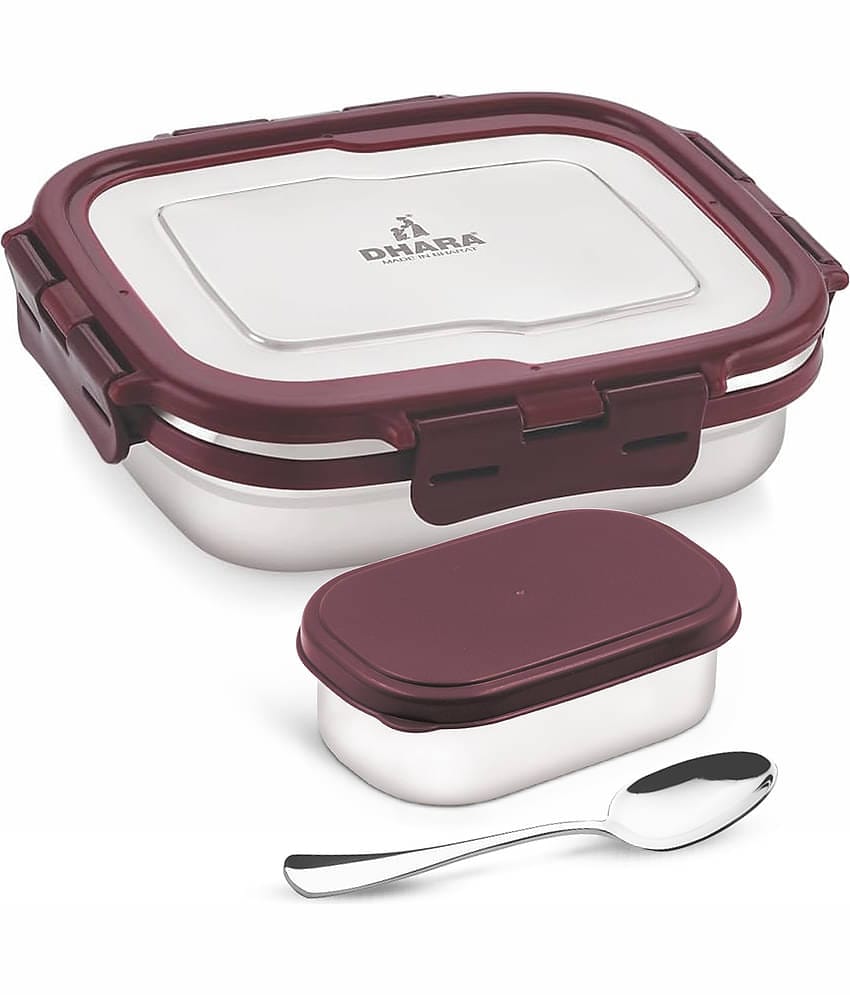 Dhara Stainless Steel Blaze 800Ml Maroon Lunch Box Stainless Steel Lunch Box 2 - Container ( Pack of 1 )