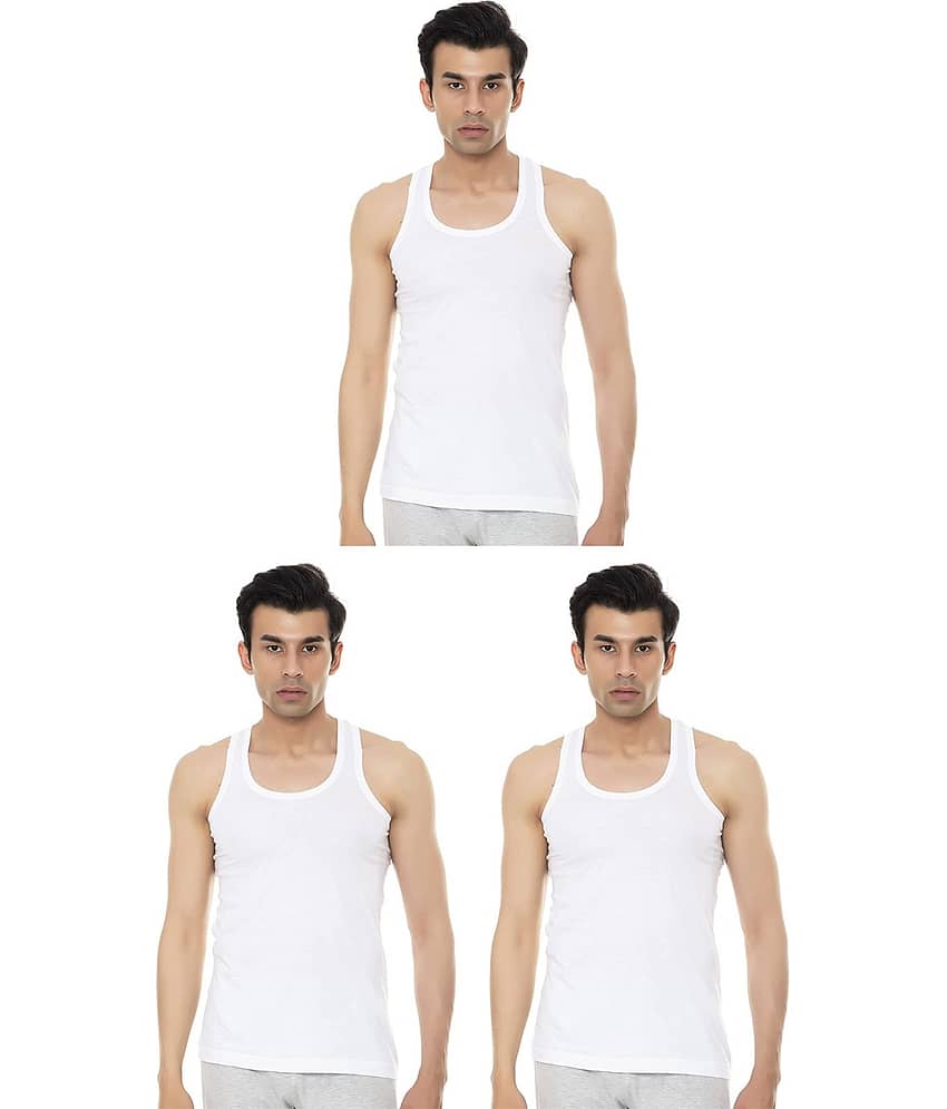VIP Pack of 3 Cotton Basic Vest For Men ( White )