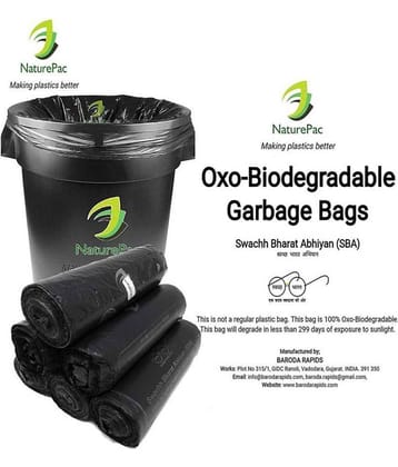 Naturepac Garbage Bags Biodegradable Premium Black Large Size 60 Cm X 81 Cm / 24x32 Inches, (45 Bags)