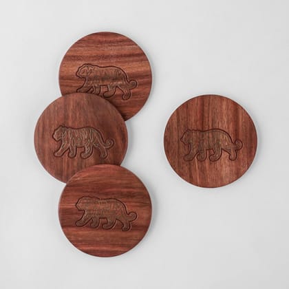 Eyaas Rosewood Coasters with Brass Tiger Inlay  Set of 4