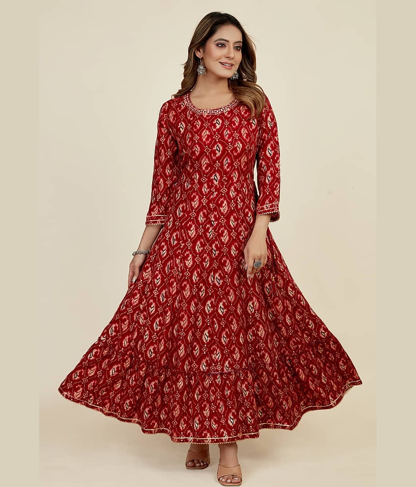 SARRAS Cotton Printed Flared Women's Kurti - Red ( Pack of 1 )