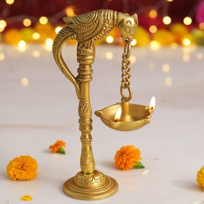 Brass Table Decor Oil Lamp Murga Deepak  - Antique Brass Deepak for Festival Use, Height : 6.3 Inch (BSMAS1228 C)