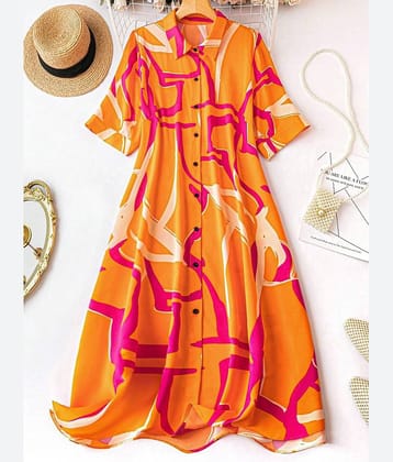 Sheetal associates Women Crepe Printed A-line Dress ( Orange )