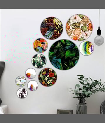Saf Wood Beautiful modern art round shape design Wall Sculpture Multi - Pack of 11