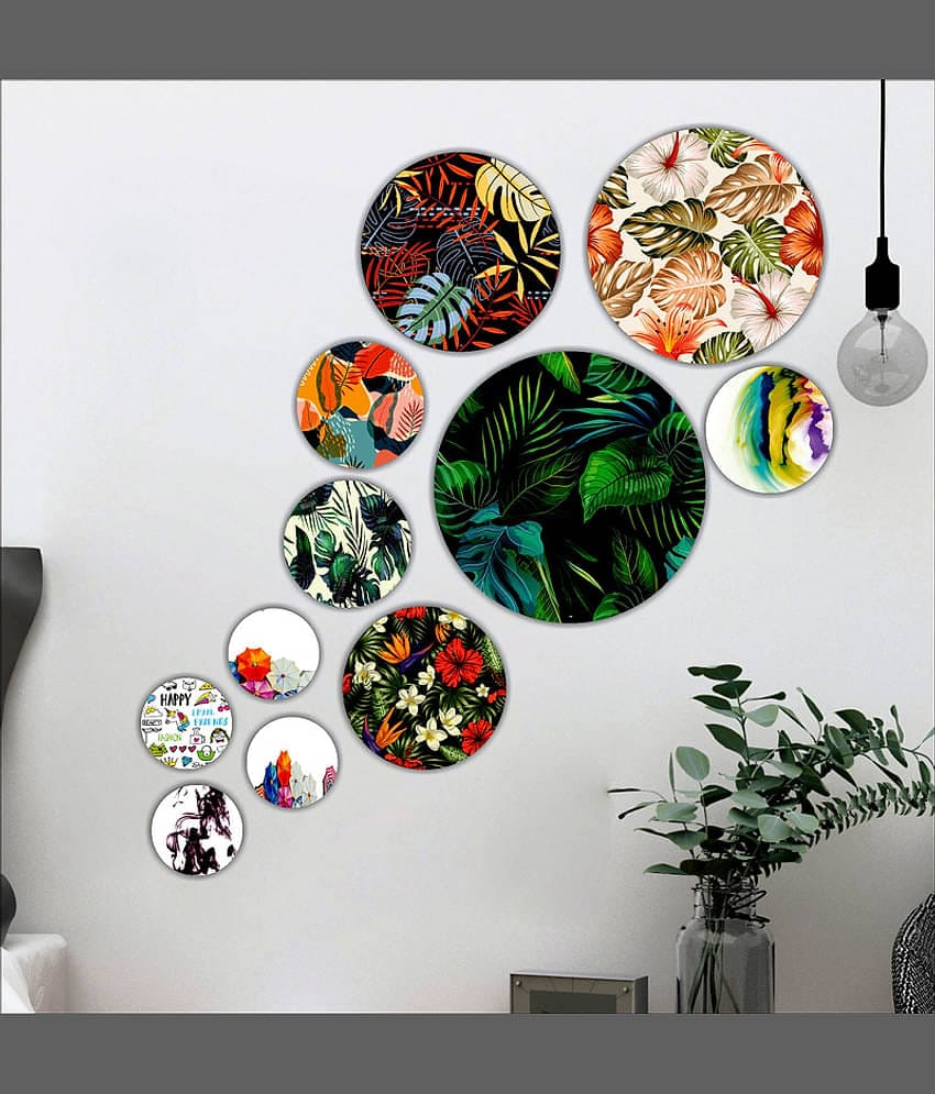Saf Wood Beautiful modern art round shape design Wall Sculpture Multi - Pack of 11