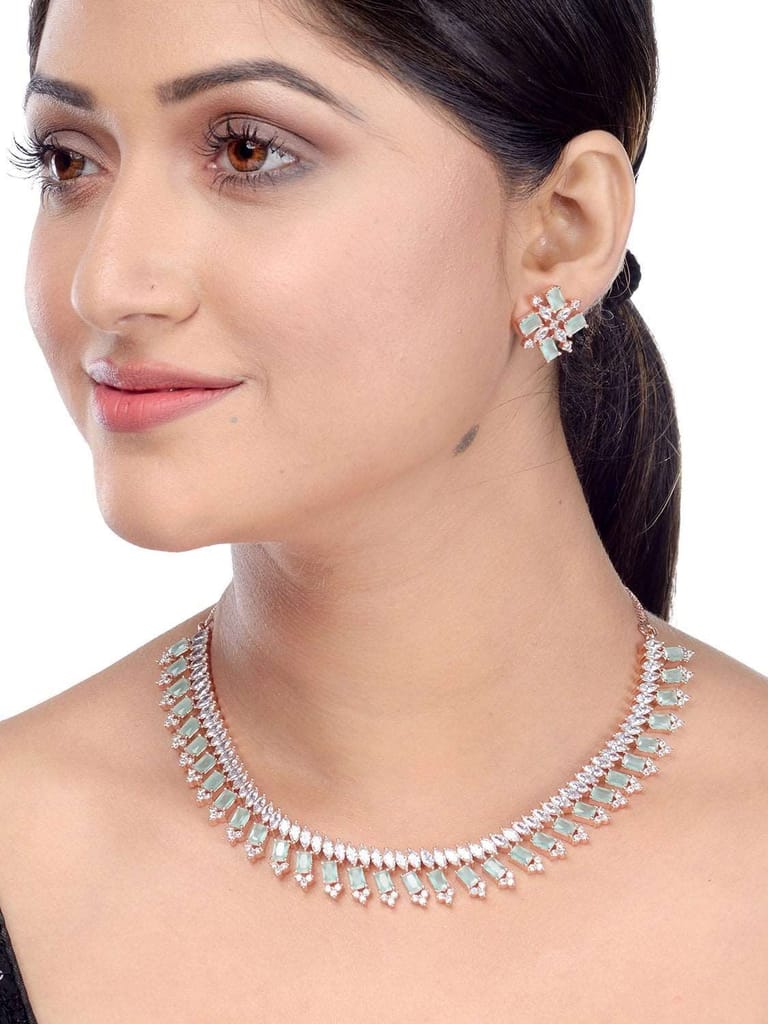Blue precious stones studded turquoise diamond necklace set stud earrings - Jewellery Sets | Buy online on ZillyBuy