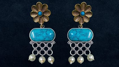Bilasita Special Collection Blue Stone Earrings | Elegant Floral & Pearl Accents | Ethnic Party