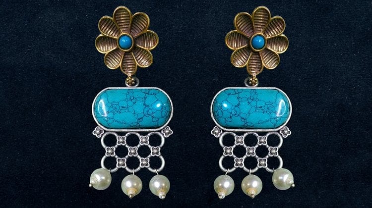 Bilasita Special Collection Blue Stone Earrings | Elegant Floral & Pearl Accents | Ethnic Party