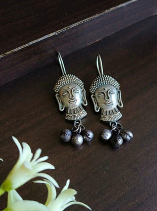 Antique Silver Buddha Face Hook Earrings  | Sarichka Fashion