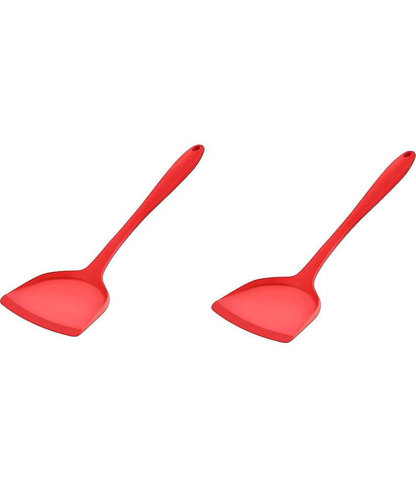Baskety Silicone Serving Flipper Spatula ( Pack of 2,Red )