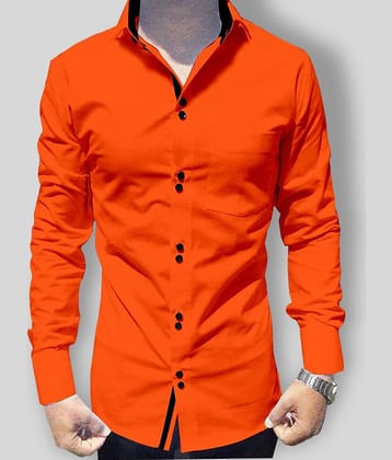 P&V - Orange Cotton Blend Slim Fit Men's Casual Shirt (Pack of 1)
