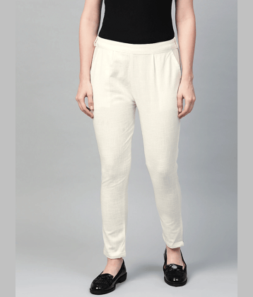 Yash Gallery - Off White Cotton Regular Women's Casual Pants ( Pack of 1 )