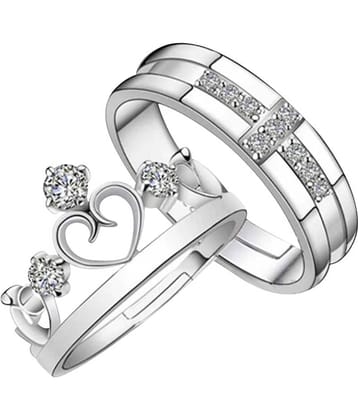 Paola  Adjustable Couple Rings Set for lovers Silver Plated Solitaire king and Queen for Men and Women 2 pieces