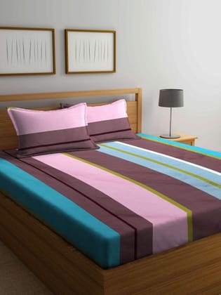 Multi Color Striped 300 TC Double King Bedsheet with 2 Pillow Covers