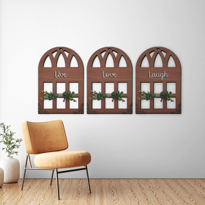 Live Love Laugh Quote Window Wall Art Set of 3-16 X  36 Inches / Brown