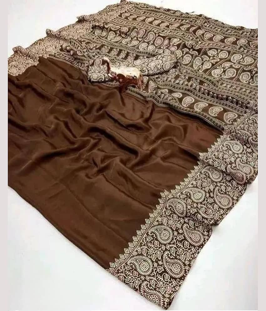 JIHANA FAB Georgette Printed Banarasi saree With Unstitched Blouse Piece ( Multicolor )